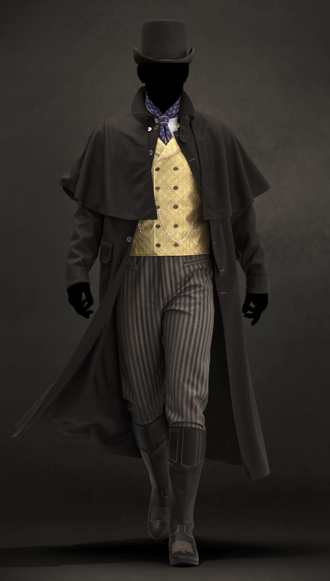 Old West Mans Outfit 2 - Marvelous Designer project and OBJ 3D model_1