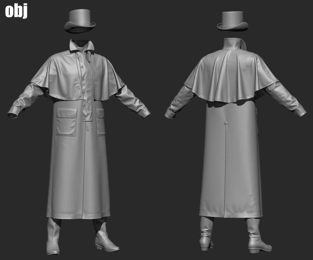 Old West Mans Outfit 2 - Marvelous Designer project and OBJ 3D model_3