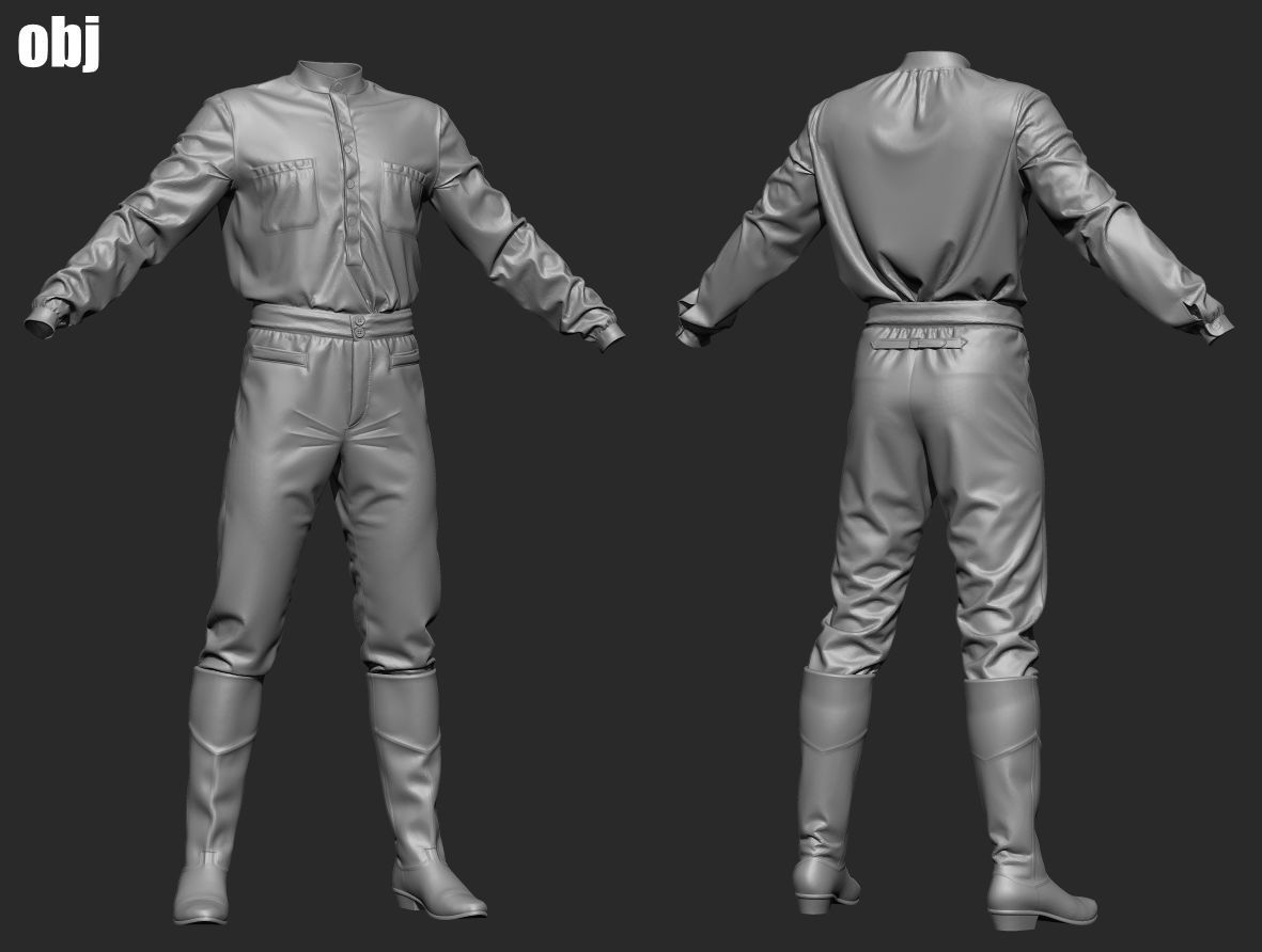 Old West Mans Outfit 2 - Marvelous Designer project and OBJ 3D model_9