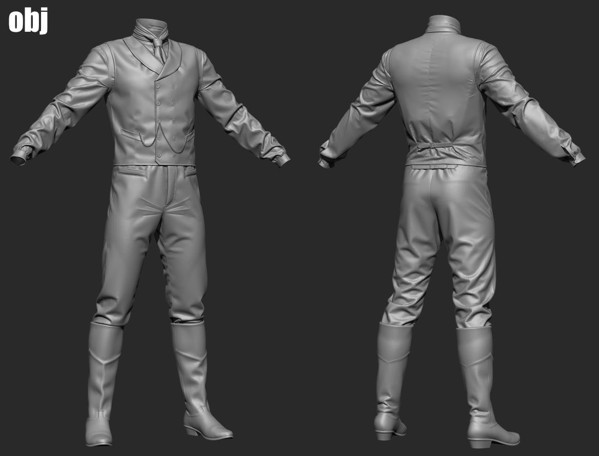 Old West Mans Outfit 2 - Marvelous Designer project and OBJ 3D model_6