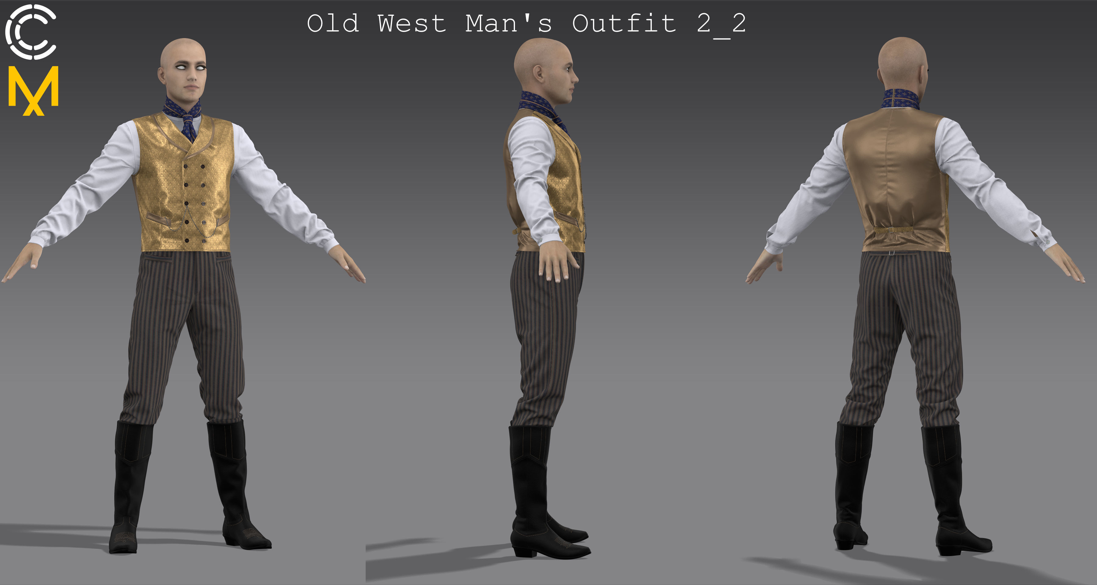 Old West Mans Outfit 2 - Marvelous Designer project and OBJ 3D model_5