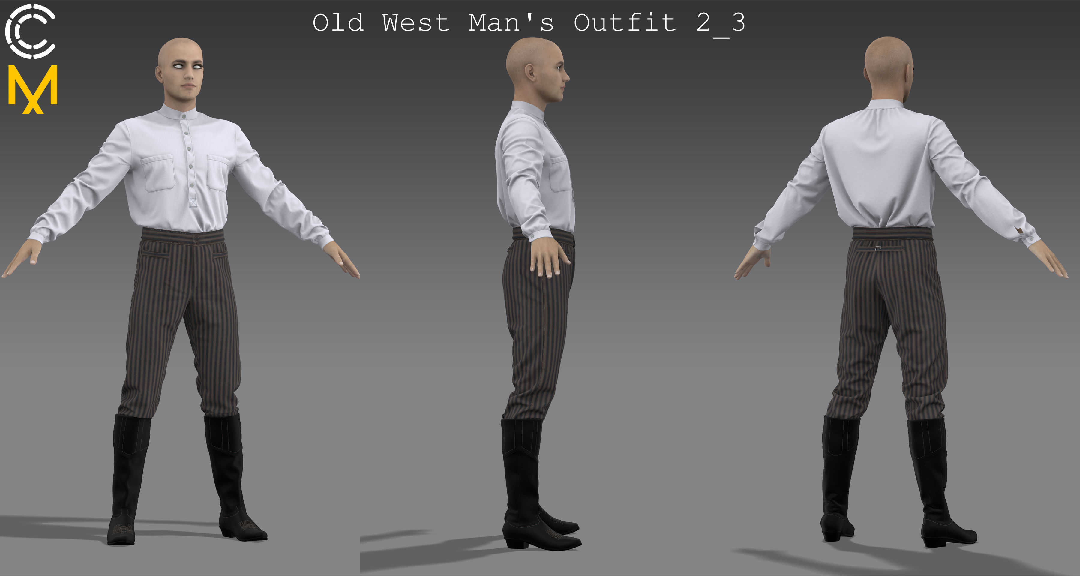Old West Mans Outfit 2 - Marvelous Designer project and OBJ 3D model_8