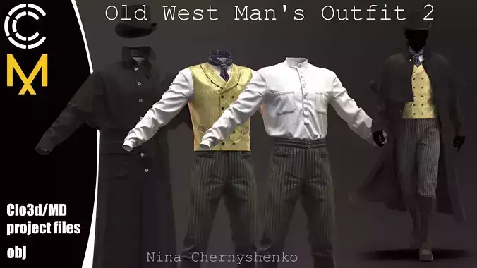 Old West Mans Outfit 2 - Marvelous Designer project and OBJ