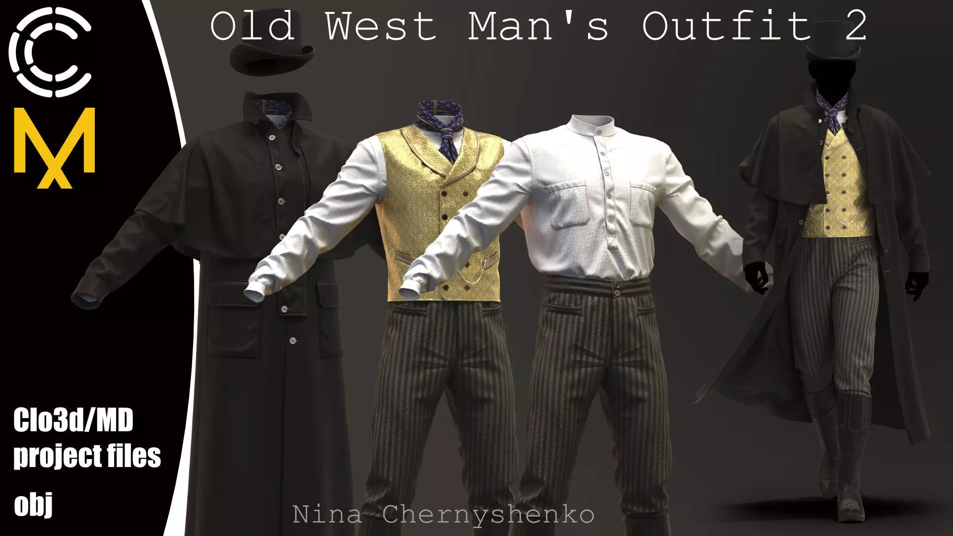 Old West Mans Outfit 2 - Marvelous Designer project and OBJ 3D model_0