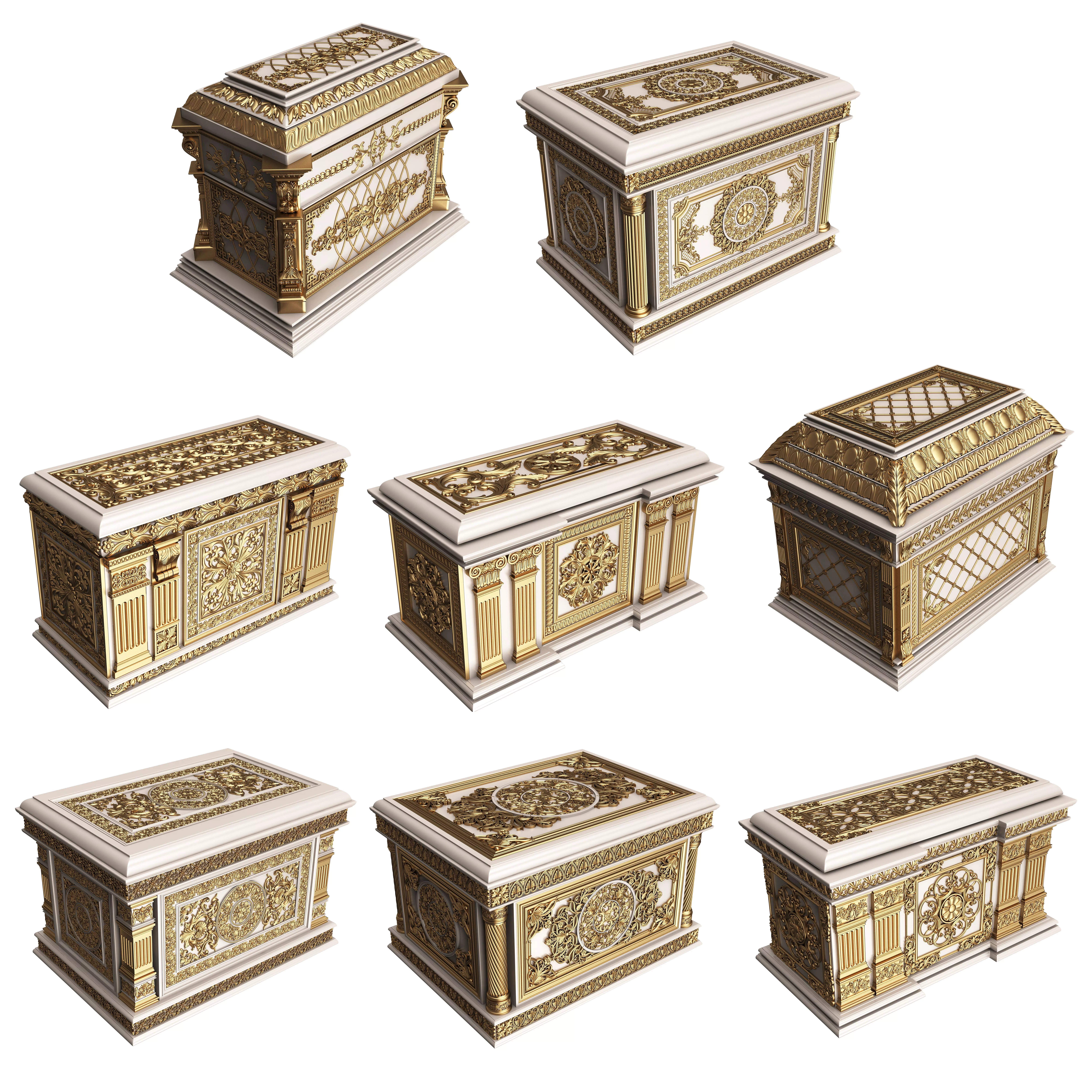 Chest Collection White Low-poly 3D model_0