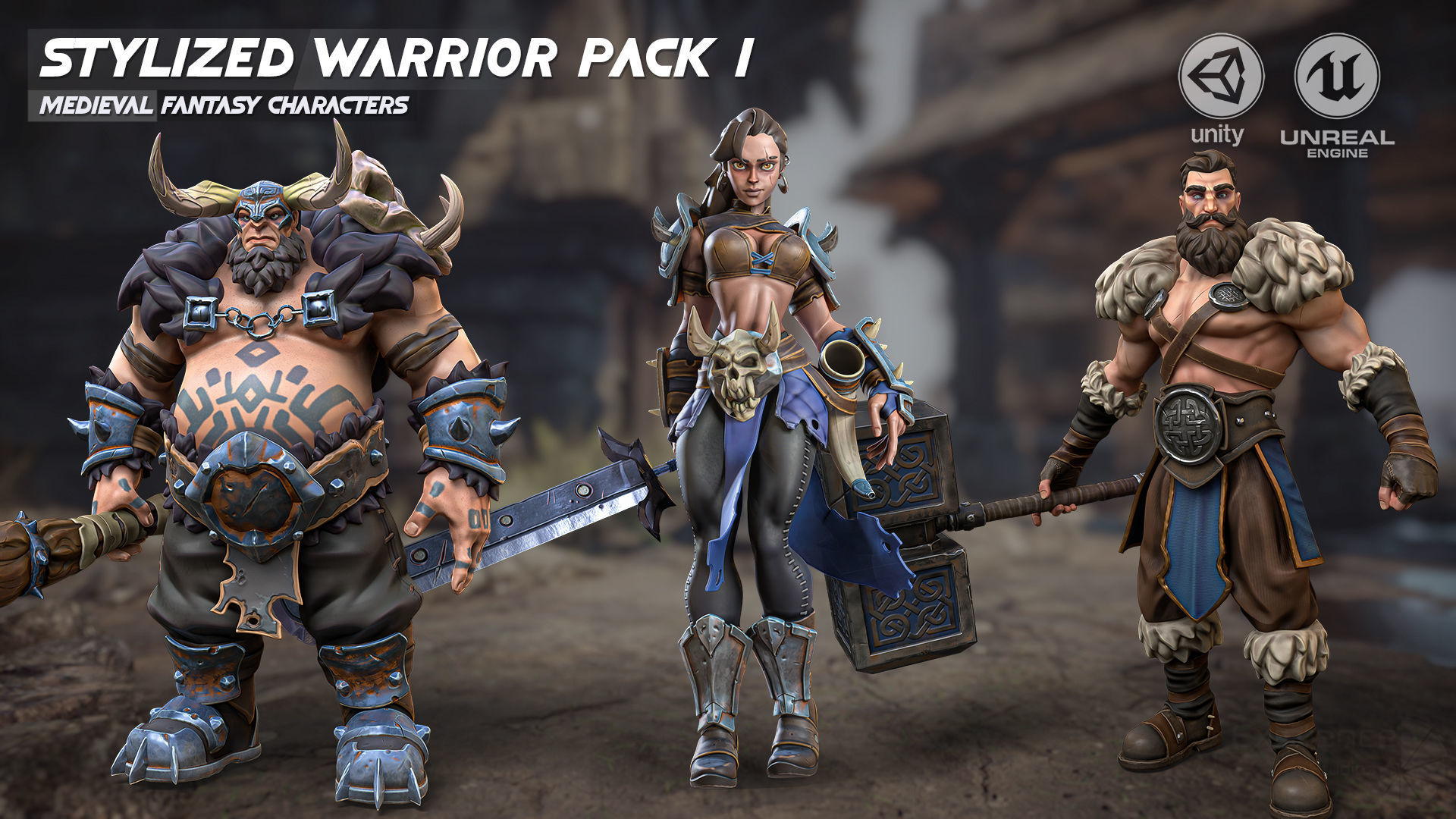 Stylized Warrior Pack 1 - Hero Fantasy Characters Medieval - 46 Low-poly 3D model_2