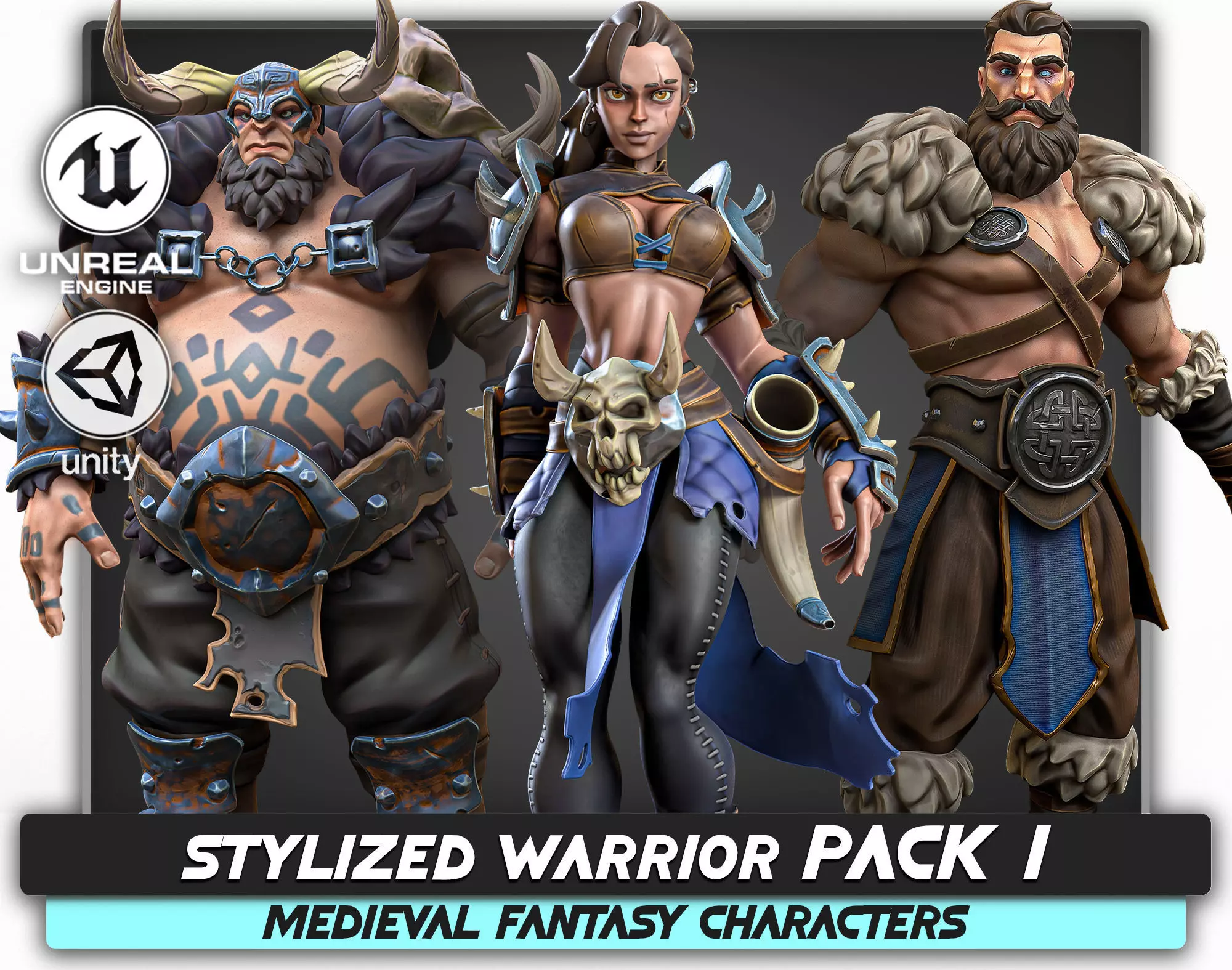 Stylized Warrior Pack 1 - Hero Fantasy Characters Medieval - 46 Low-poly 3D model_0