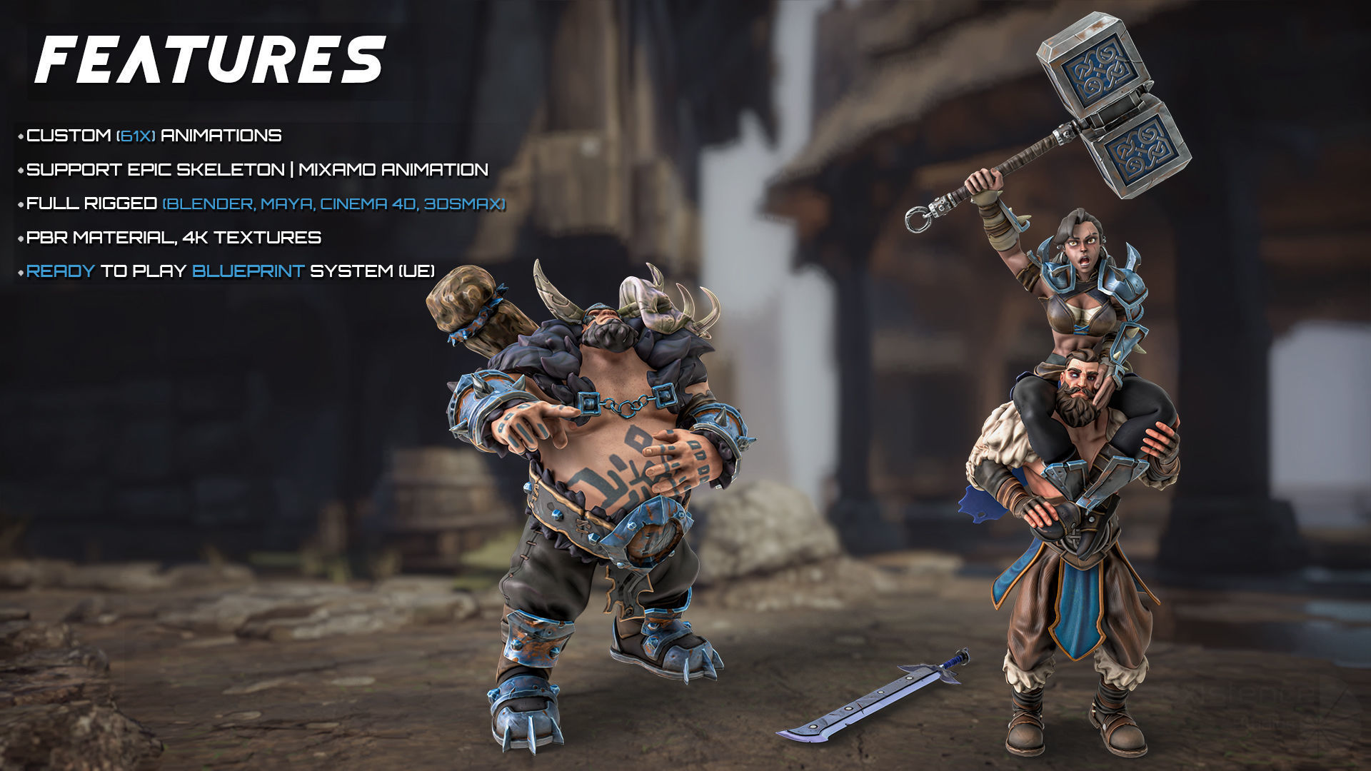 Stylized Warrior Pack 1 - Hero Fantasy Characters Medieval - 46 Low-poly 3D model_3