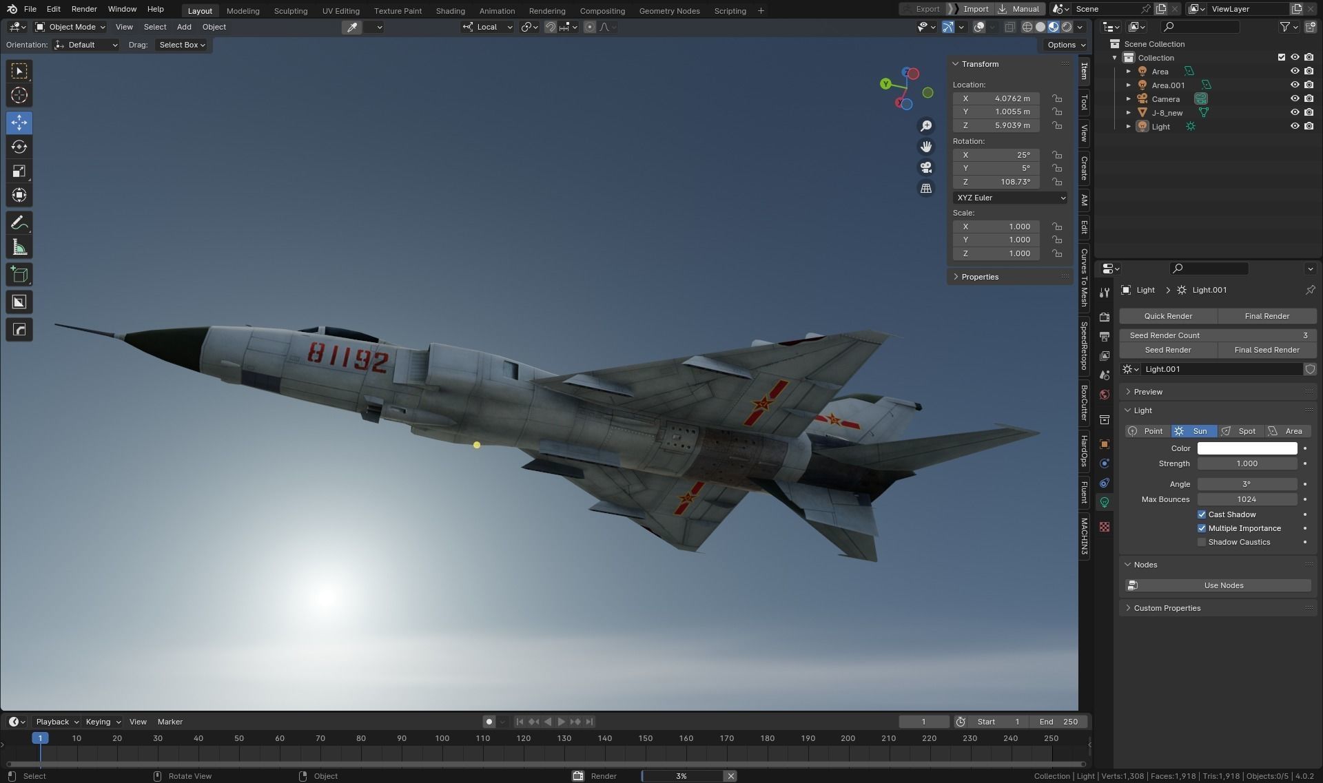 Chinese J-8 fighter jet Hand painted game model Low-poly 3D model_5