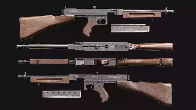 MILITARY Game Ready Thompson SMG Low-poly 3D model