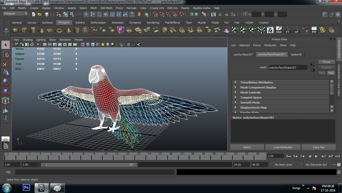 Macaw Rigged and Animation 3D model_10