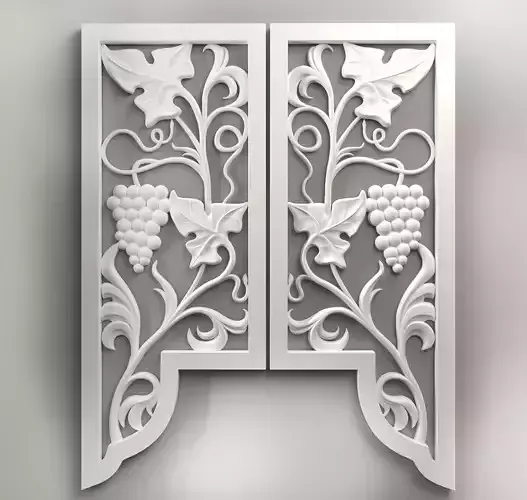 3D model stl doors with leaves and grapes for CNC router
