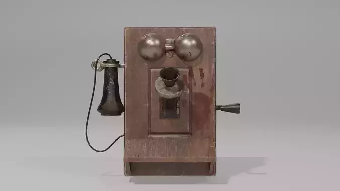 Old Wooden Vintage Phone Low-poly 3D model