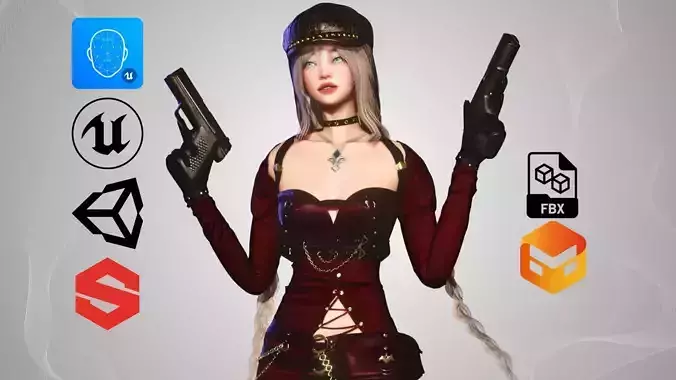 Gunslinger Girl - GameReady Low-poly 3D model