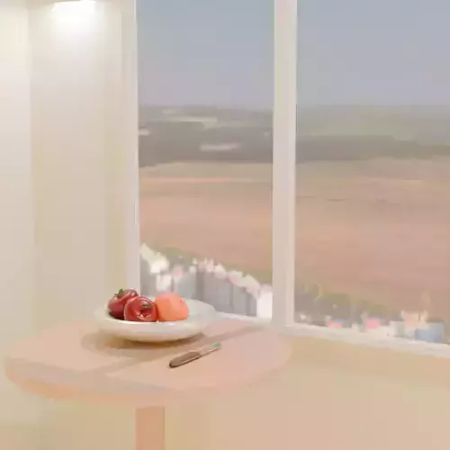 Scene of apples and oranges in bowls on the table