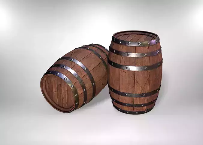 Wooden Barrel Game Ready PBR Textures 3D model