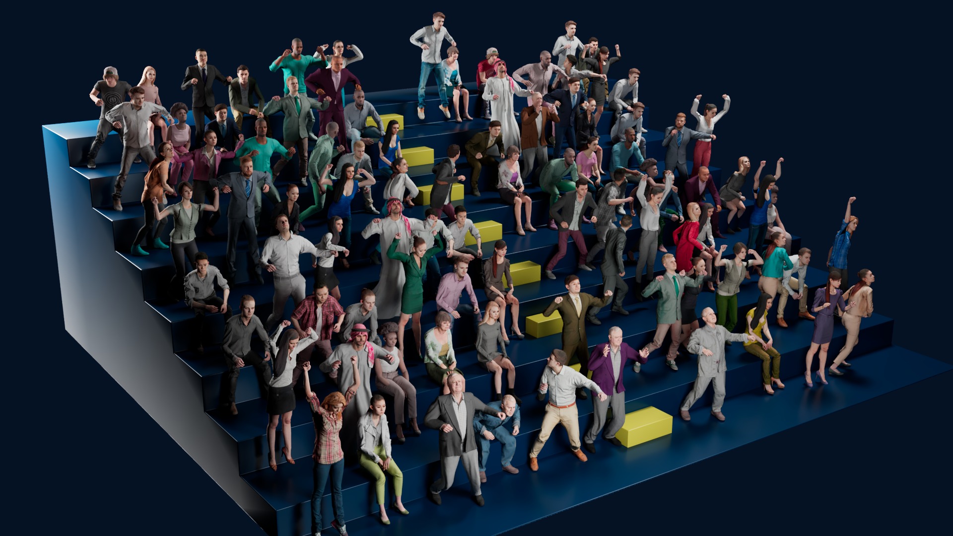 Low Poly People Pack - 95 Pieces Cheering Animated People Pack Low-poly 3D model_2