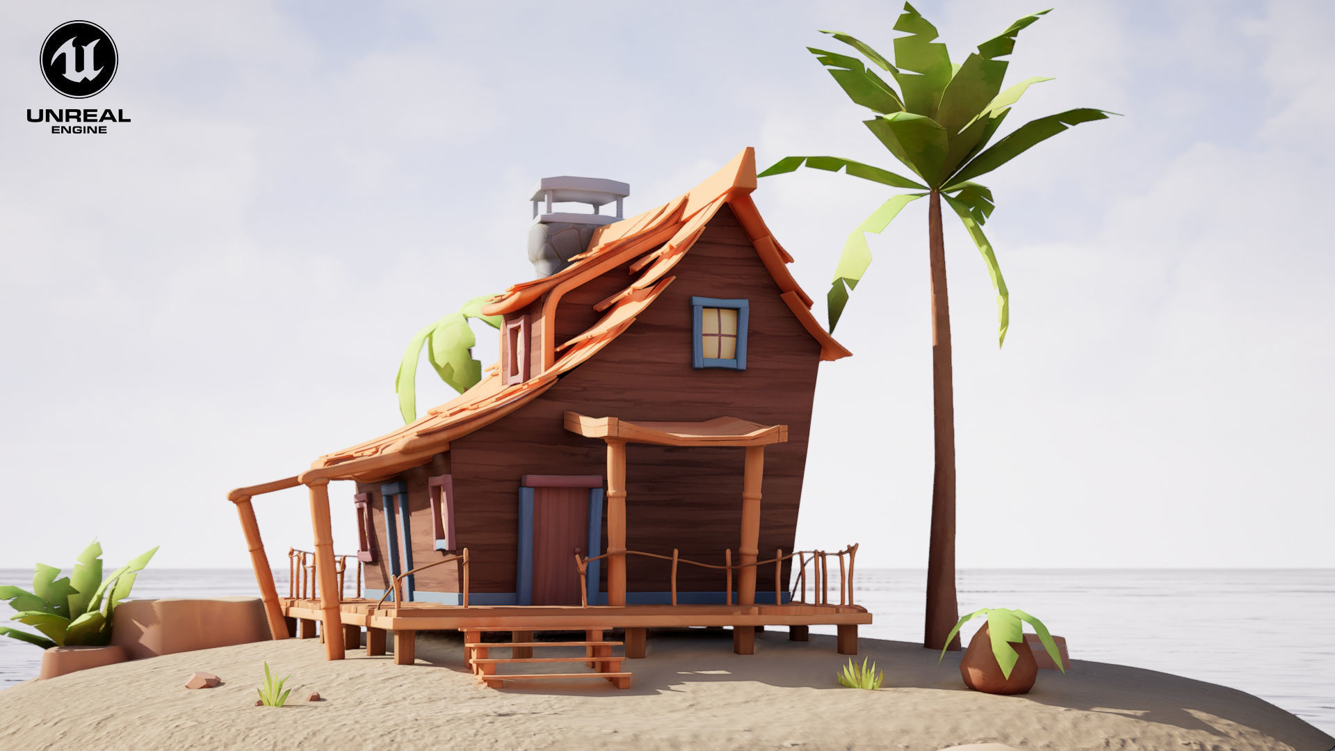 Beach House and Hut Low-poly 3D model_2