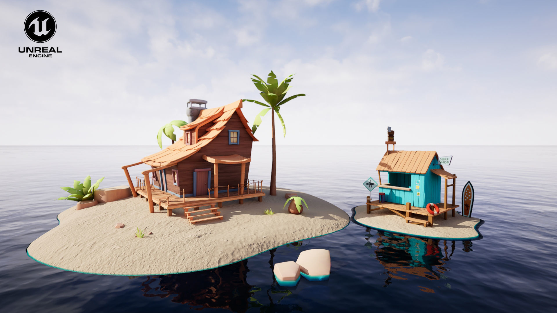 Beach House and Hut Low-poly 3D model_4