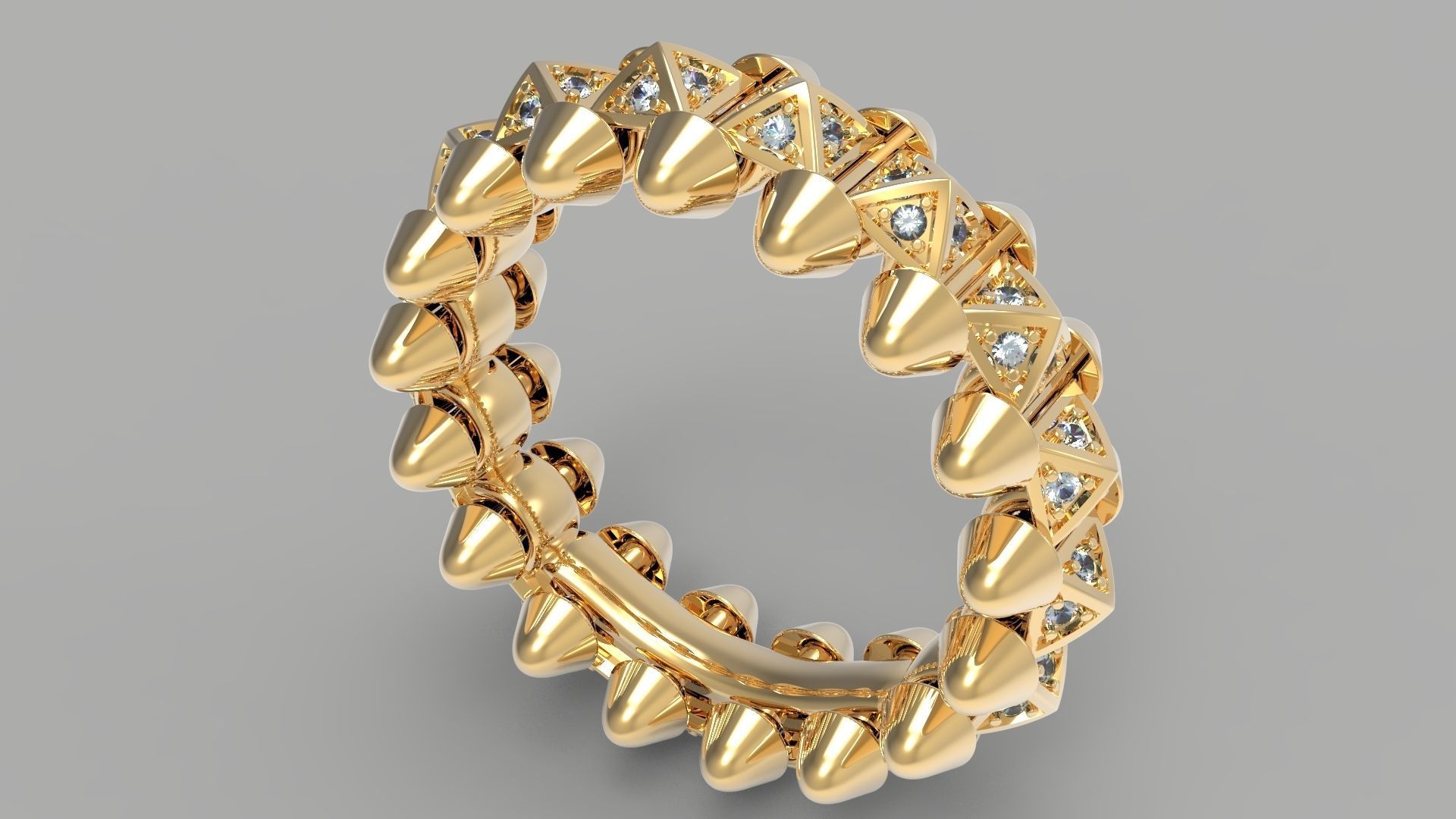 Clash One Row Piramida Diamonds Ring 16 5mm 3D print model_11