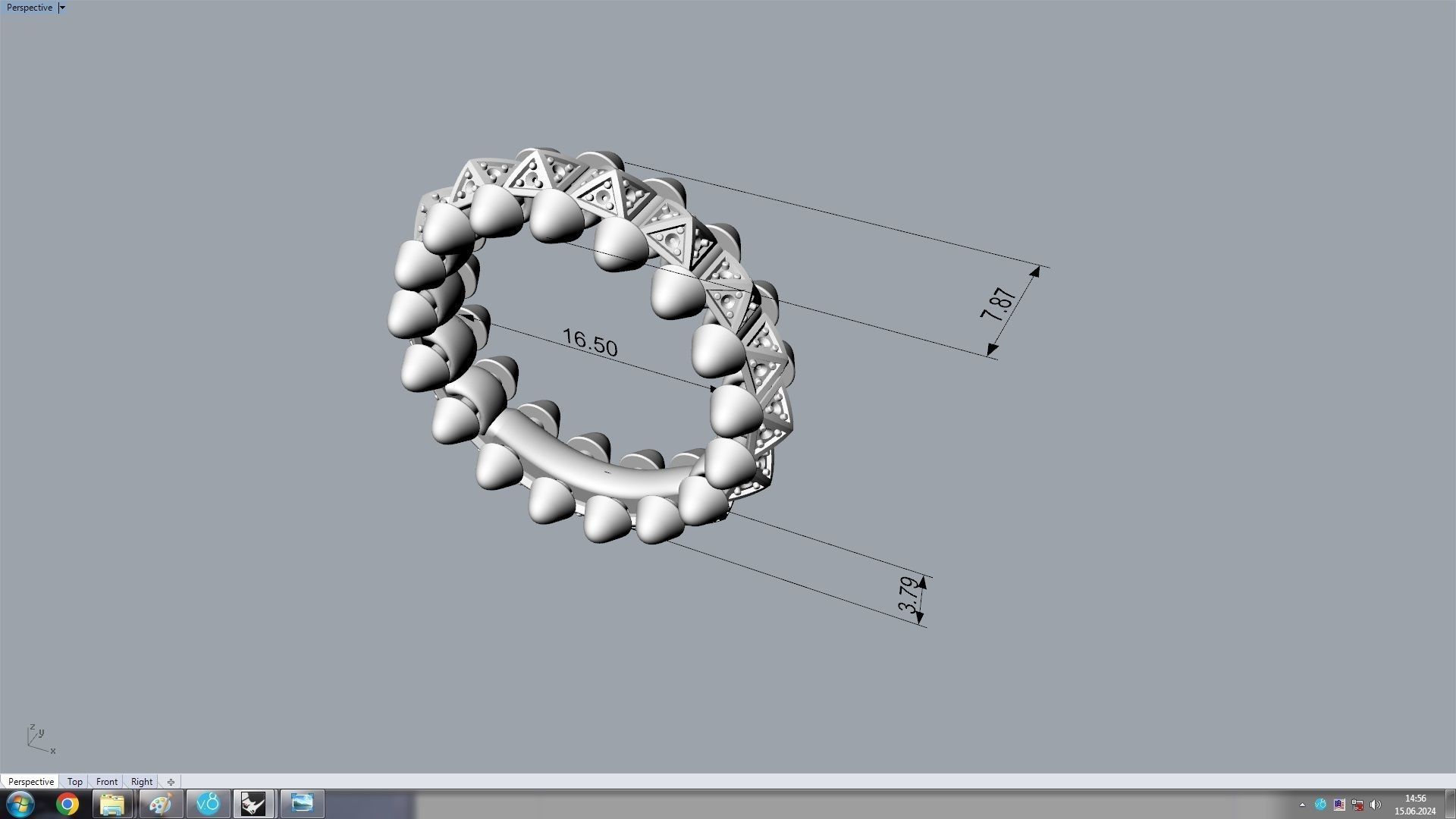 Clash One Row Piramida Diamonds Ring 16 5mm 3D print model_9