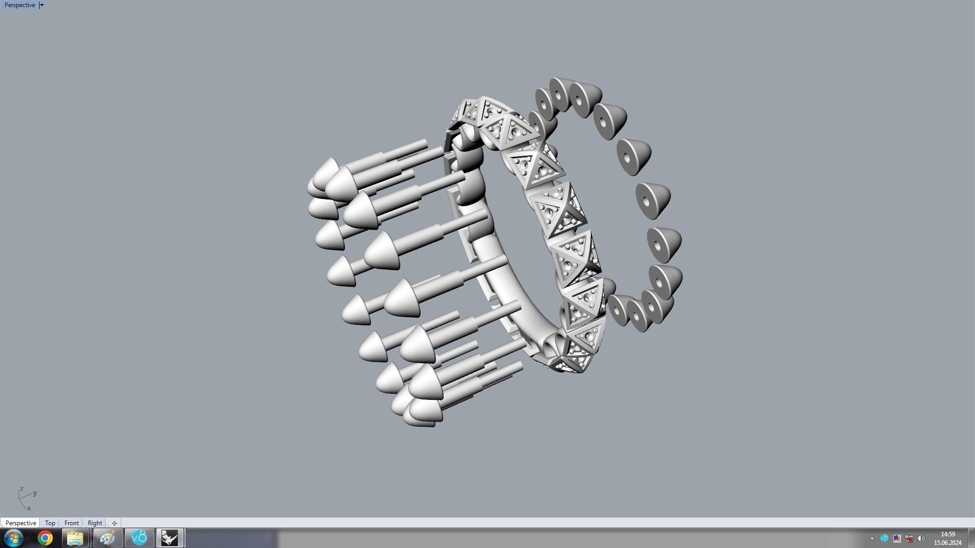 Clash One Row Piramida Diamonds Ring 16 5mm 3D print model_10