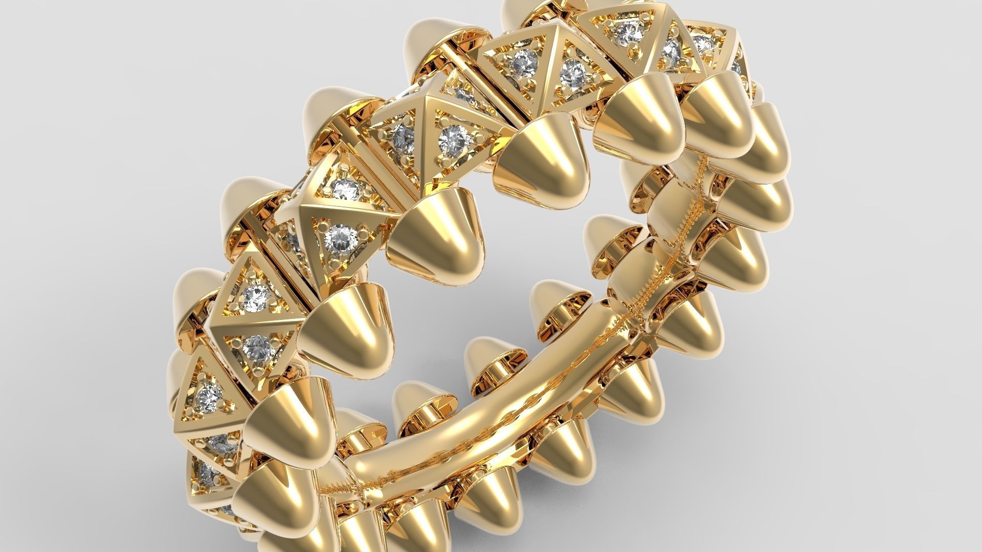 Clash One Row Piramida Diamonds Ring 16 5mm 3D print model_8