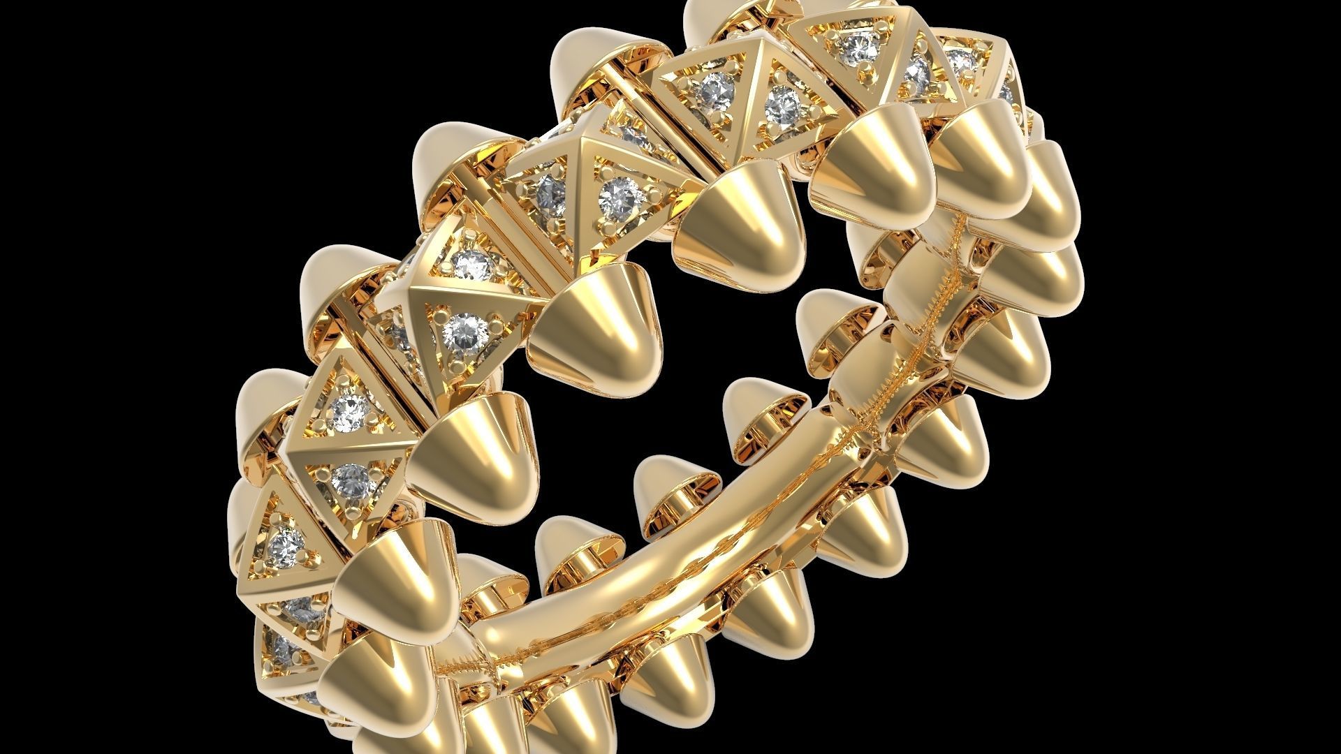 Clash One Row Piramida Diamonds Ring 16 5mm 3D print model_5