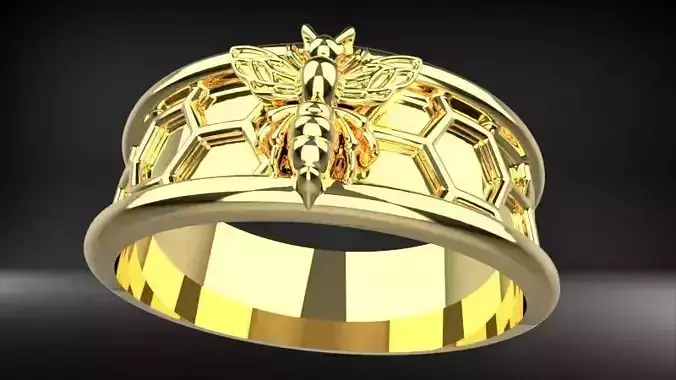 Ring with honeycombs on which a bee sits jewelry