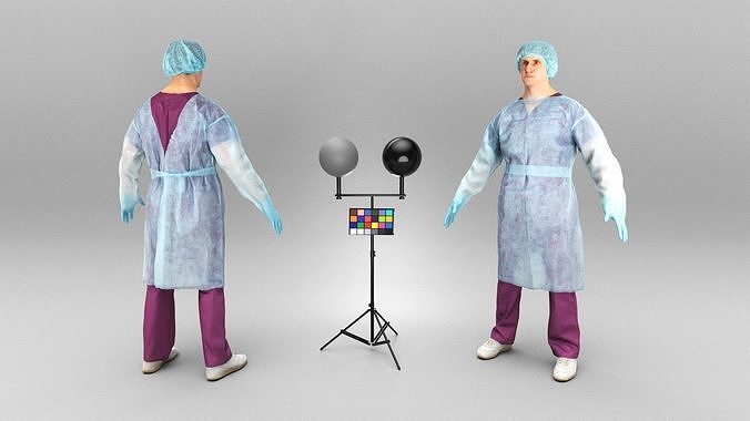 Medical doctor ready for surgery in A-pose 437 Low-poly 3D model