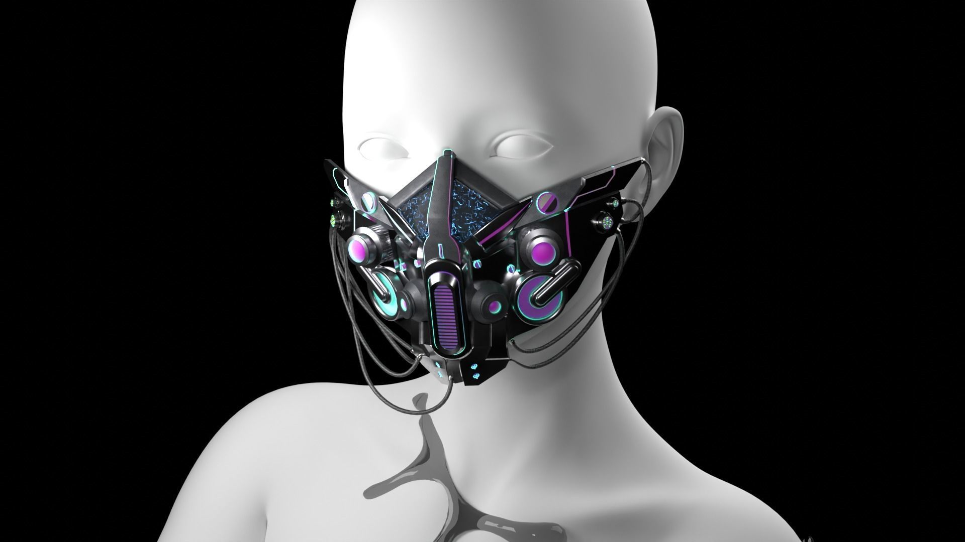 Sci-Fi Facemask Cyberpunk Low-poly 3D model_5
