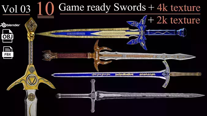 10 Game Ready Swords PBR Low poly 03