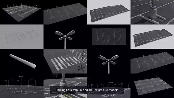 Parking Lots with 8K and 4K Textures 3D Model Collection