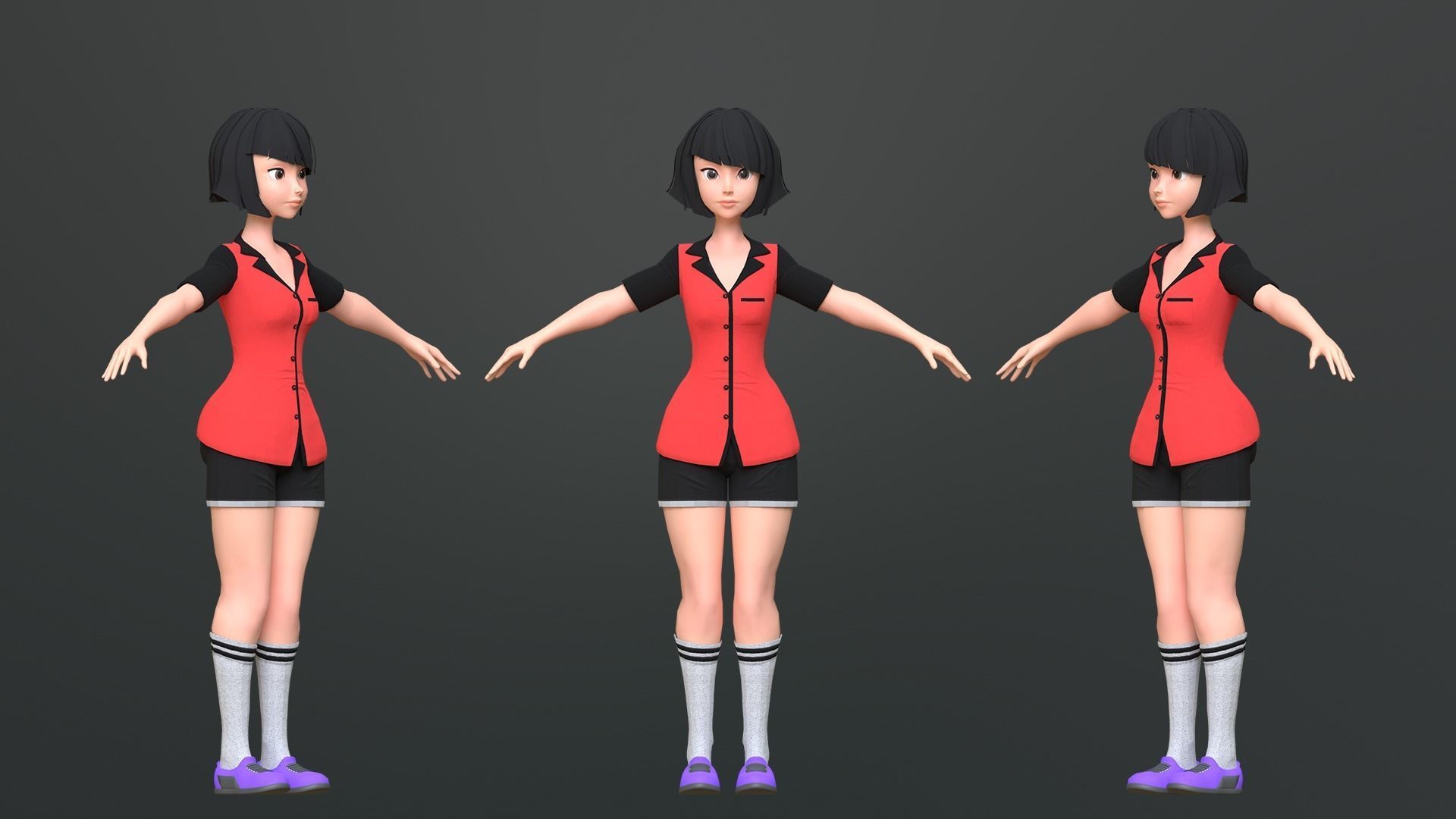 Luna Cartoon Girl Character Low-poly 3D model_4
