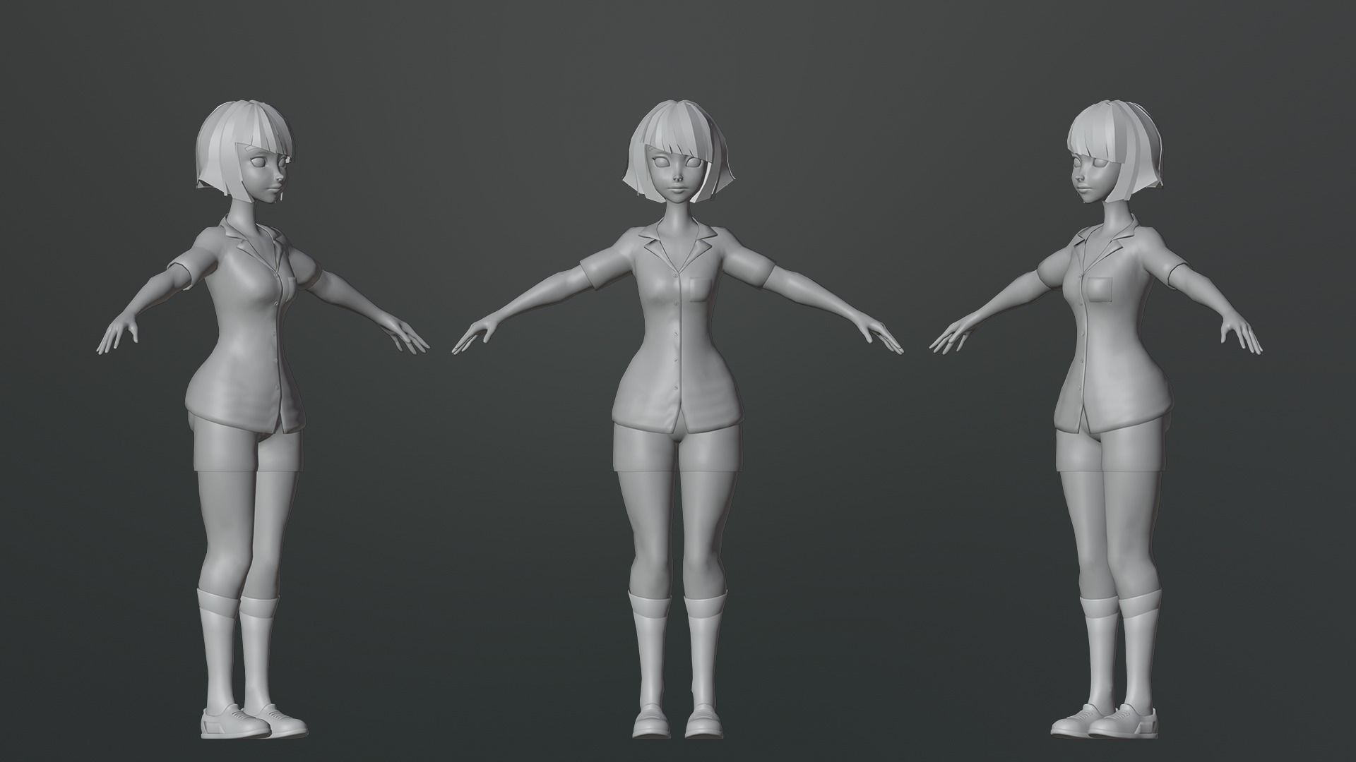 Luna Cartoon Girl Character Low-poly 3D model_6