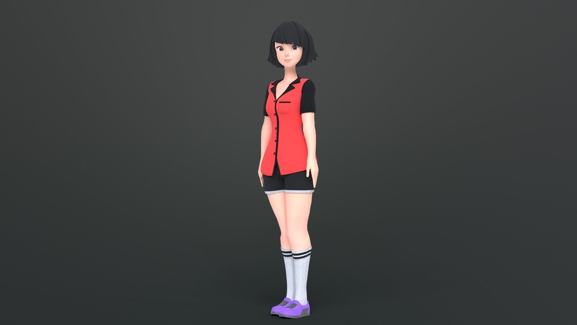 Luna Cartoon Girl Character Low-poly 3D model_3