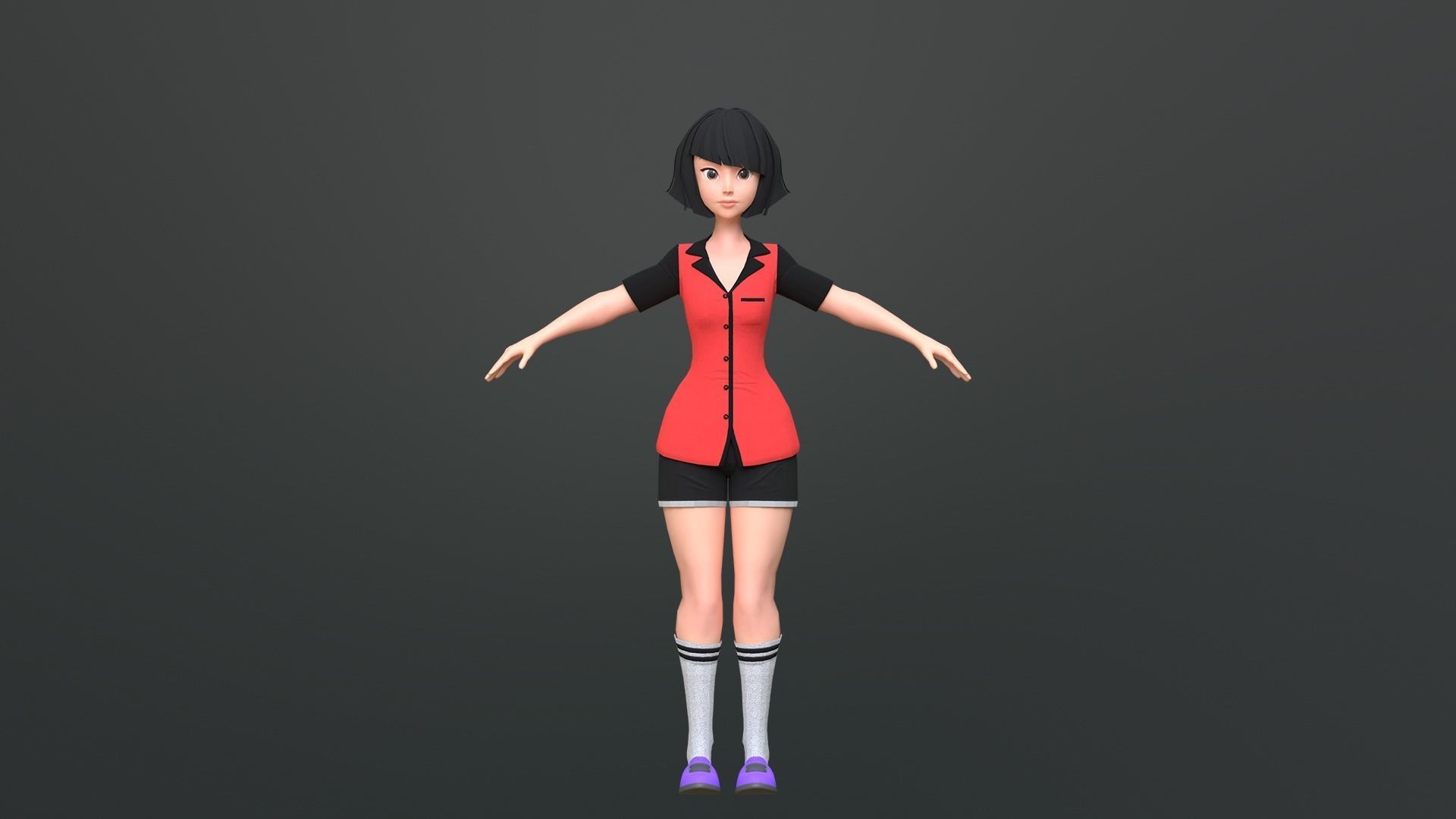 Luna Cartoon Girl Character Low-poly 3D model_9