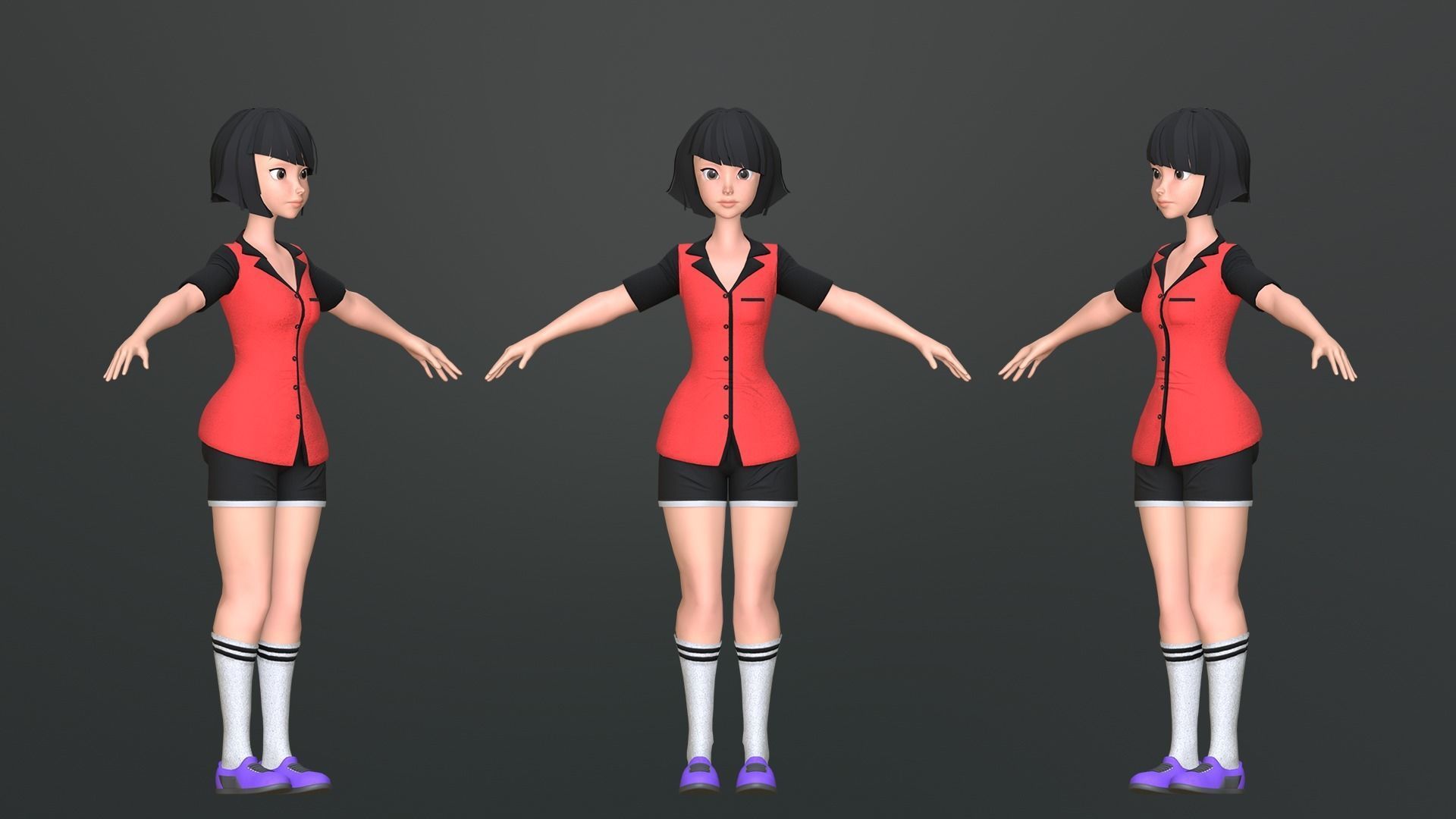 Luna Cartoon Girl Character Low-poly 3D model_5