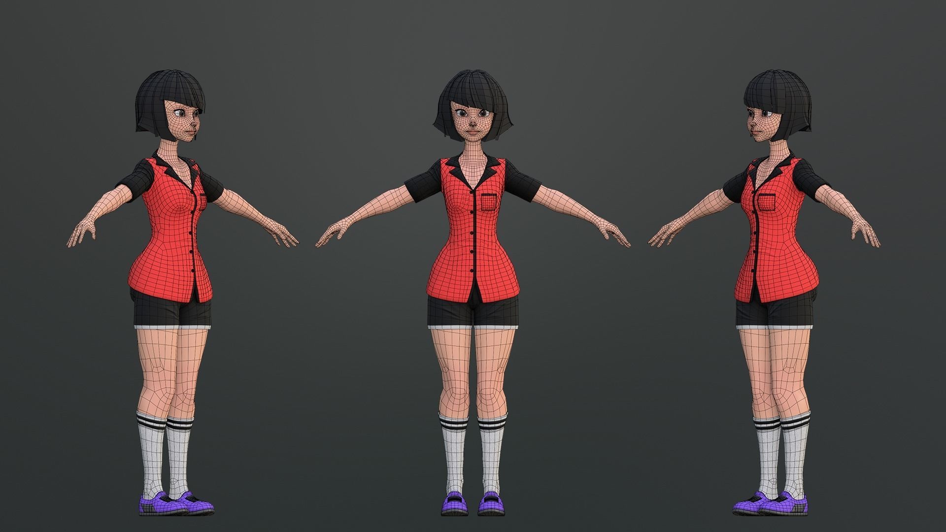 Luna Cartoon Girl Character Low-poly 3D model_8