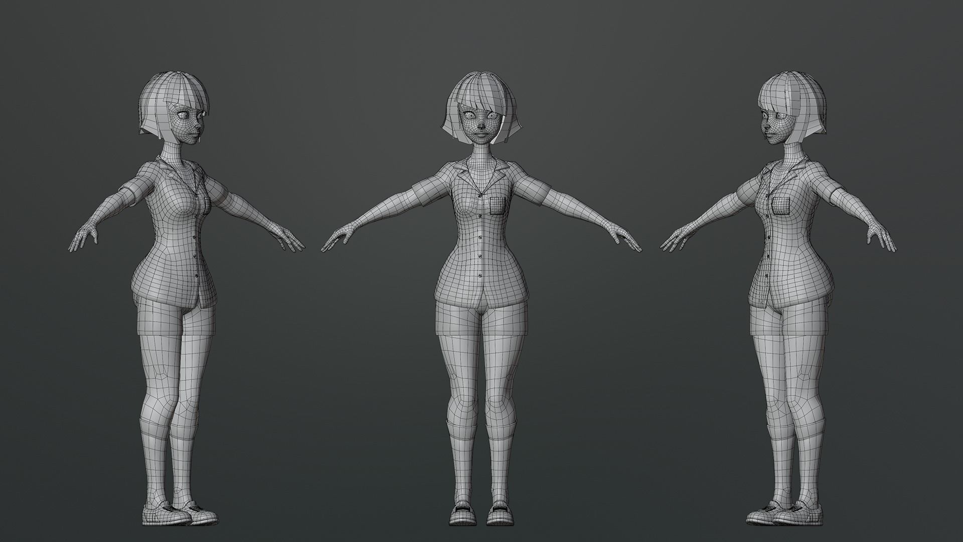 Luna Cartoon Girl Character Low-poly 3D model_7