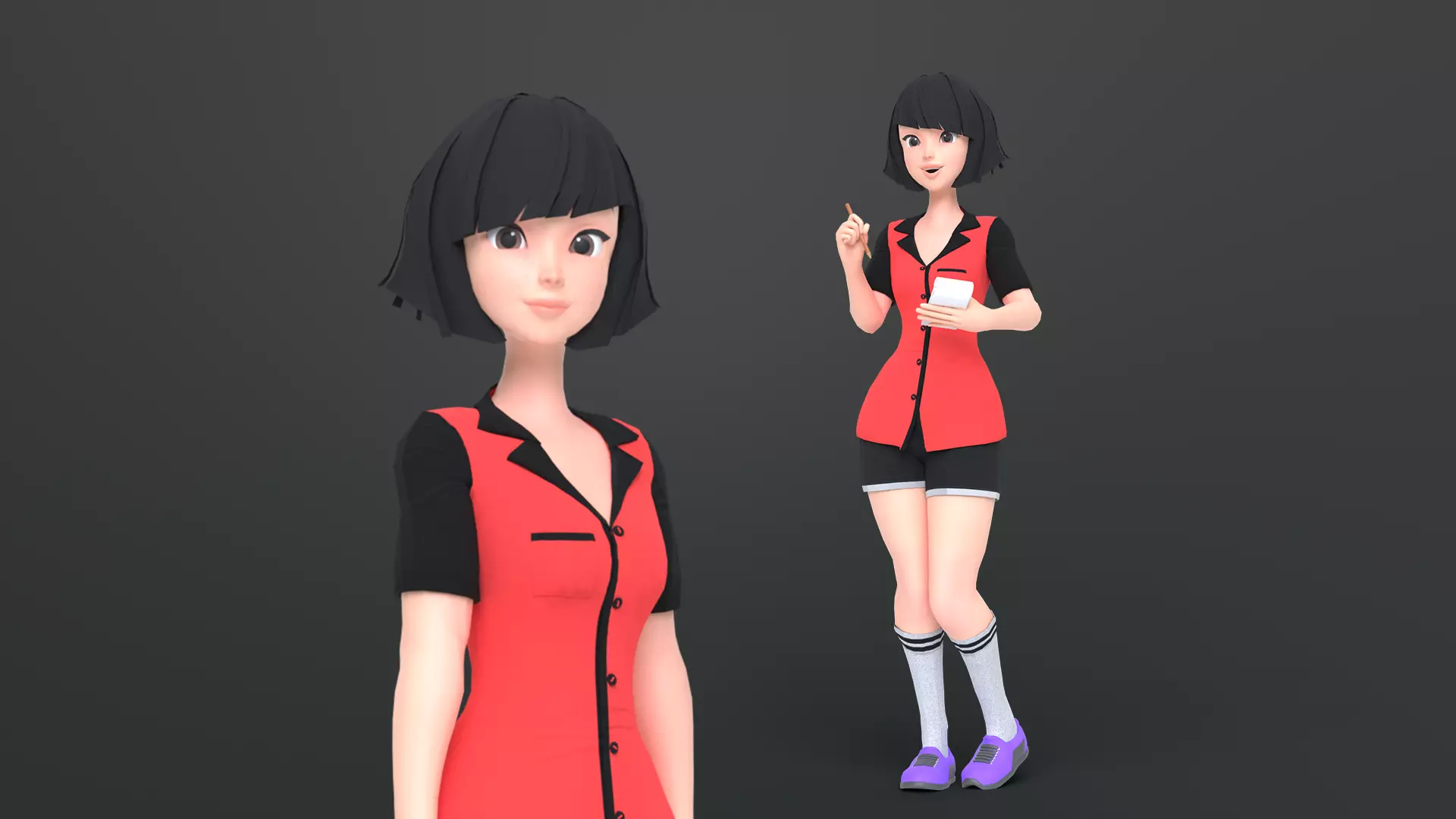 Luna Cartoon Girl Character Low-poly 3D model_0