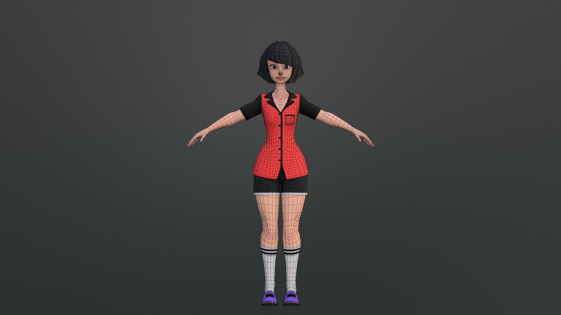 Luna Cartoon Girl Character Low-poly 3D model_21