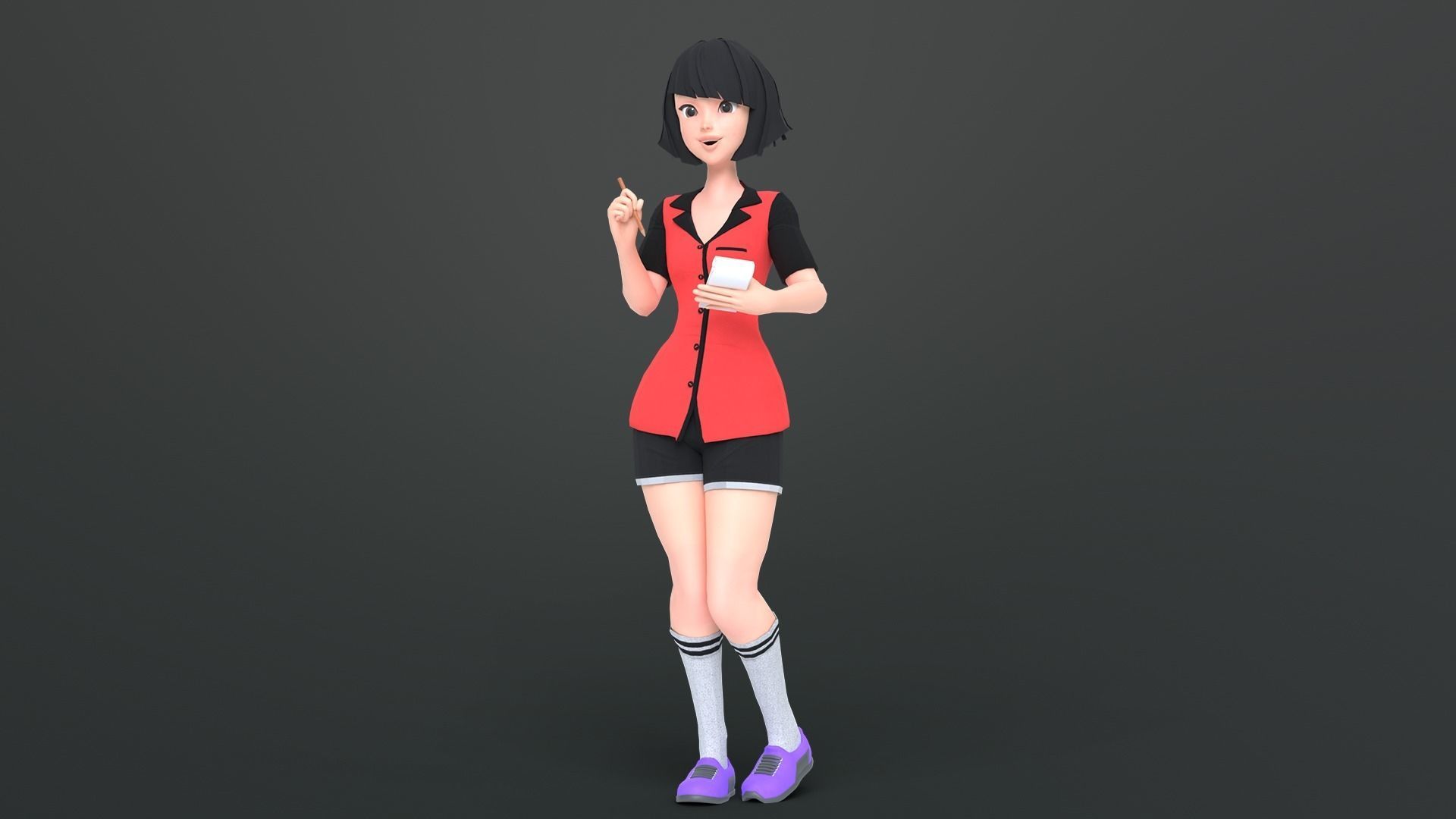 Luna Cartoon Girl Character Low-poly 3D model_2