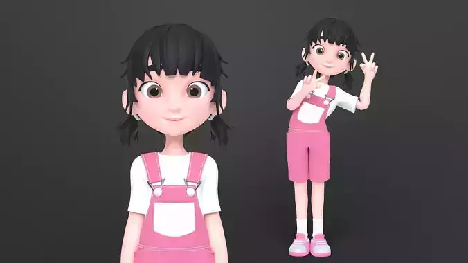 Lux Cartoon Girl Character Low-poly 3D model