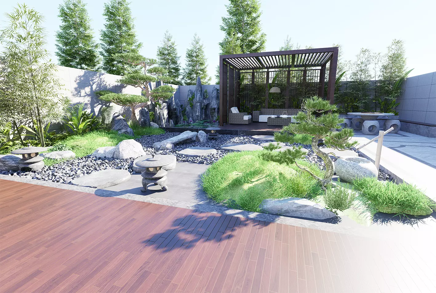 Chinese style courtyard 3D model_0