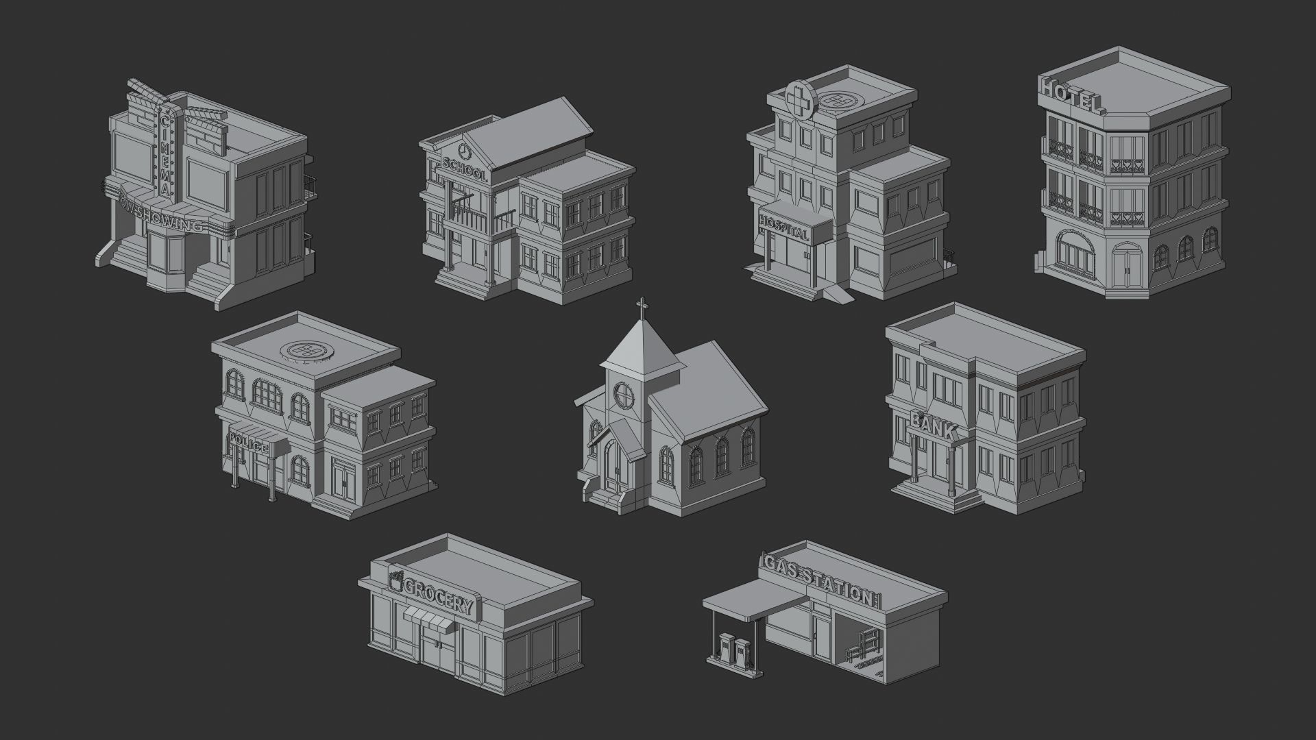 Cartoon Low Poly Building Pack Set2 Low-poly 3D model_17