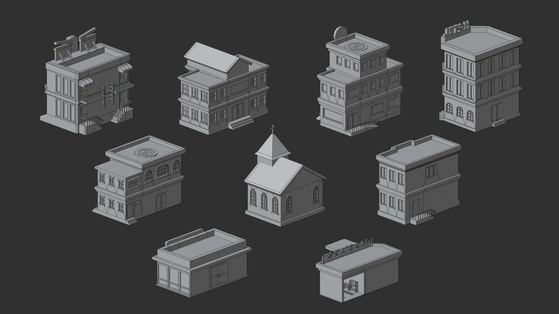 Cartoon Low Poly Building Pack Set2 Low-poly 3D model_20