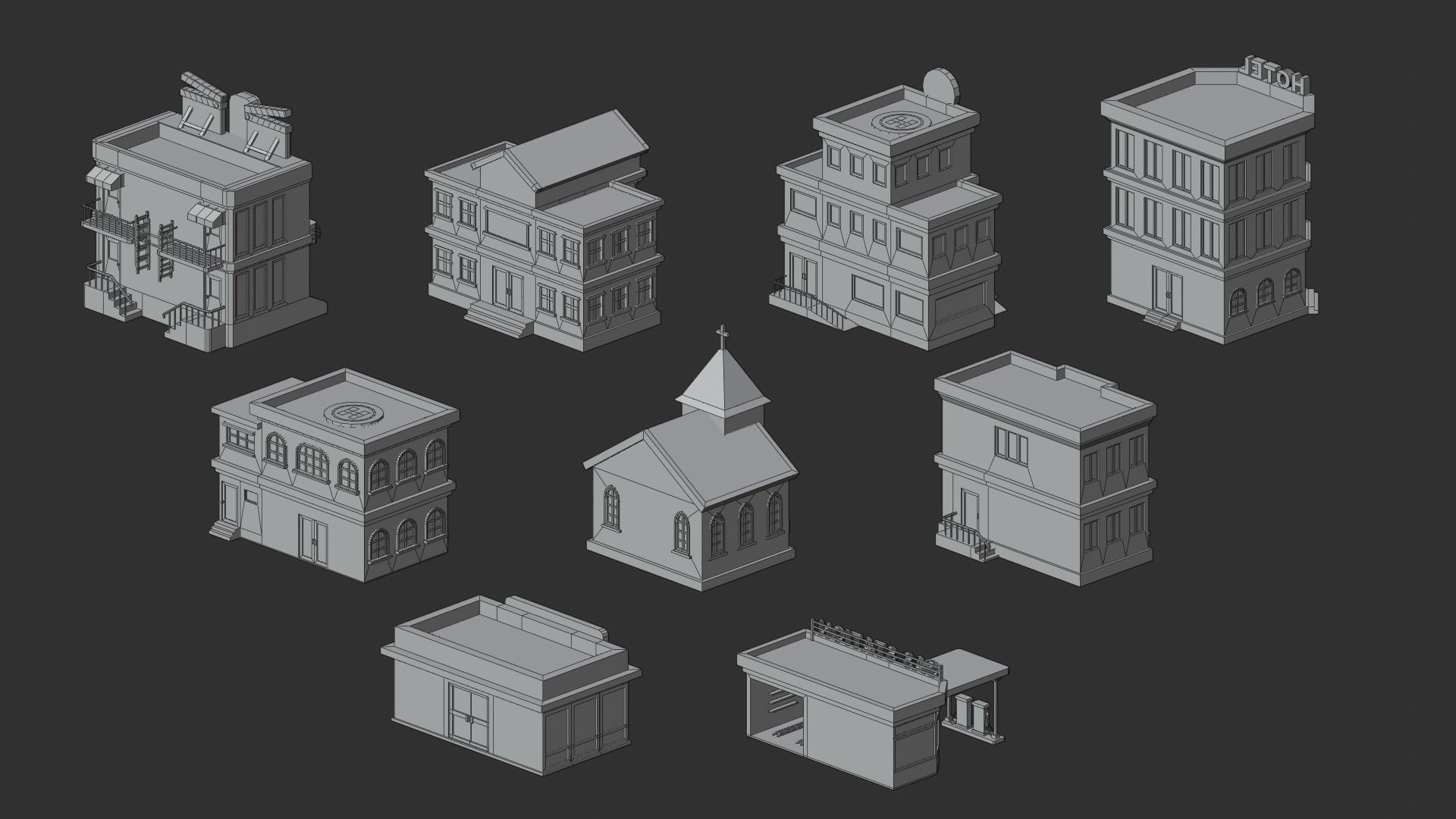Cartoon Low Poly Building Pack Set2 Low-poly 3D model_19