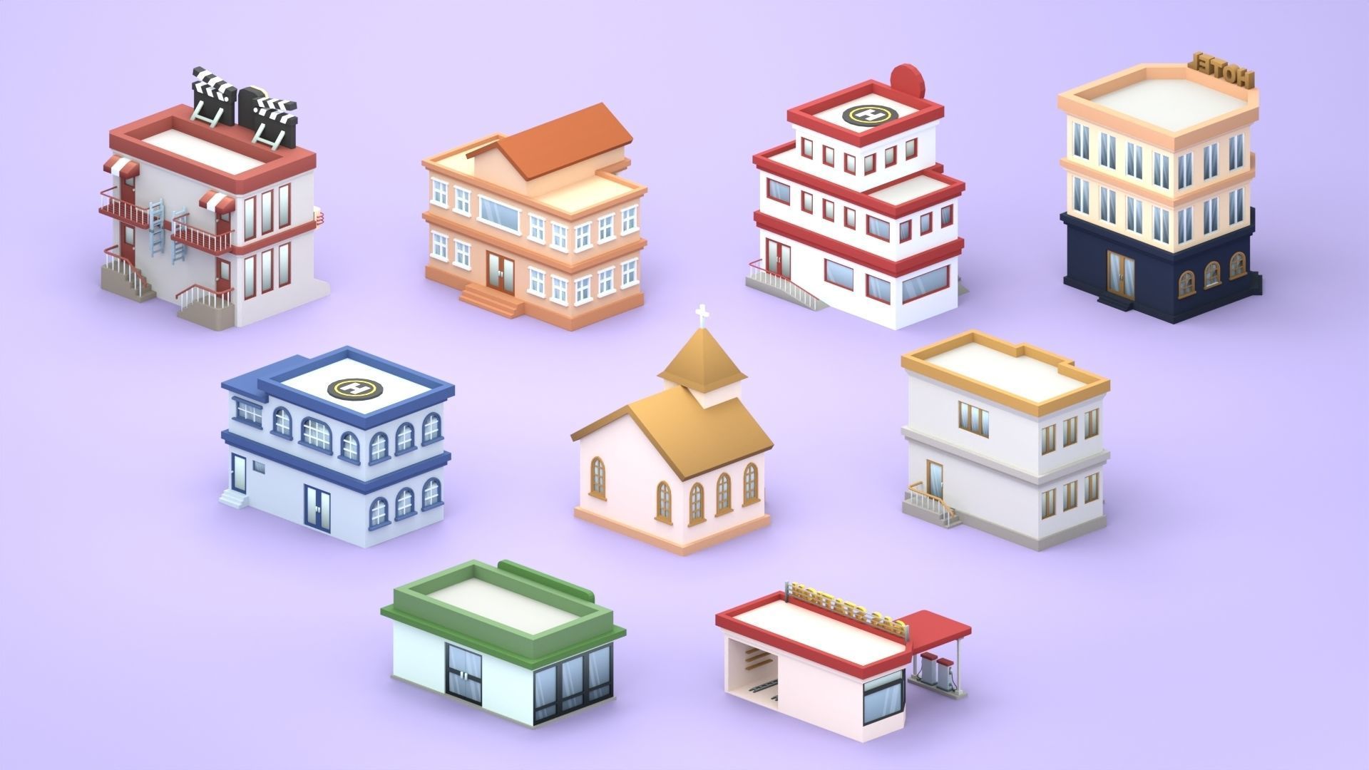 Cartoon Low Poly Building Pack Set2 Low-poly 3D model_5