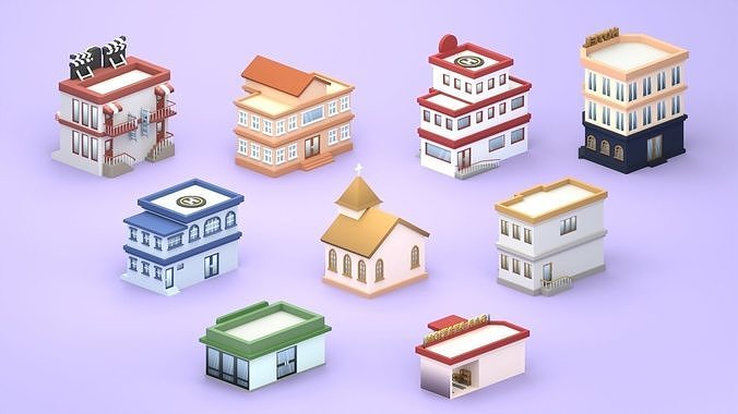 Cartoon Low Poly Building Pack Set2 Low-poly 3D model 6